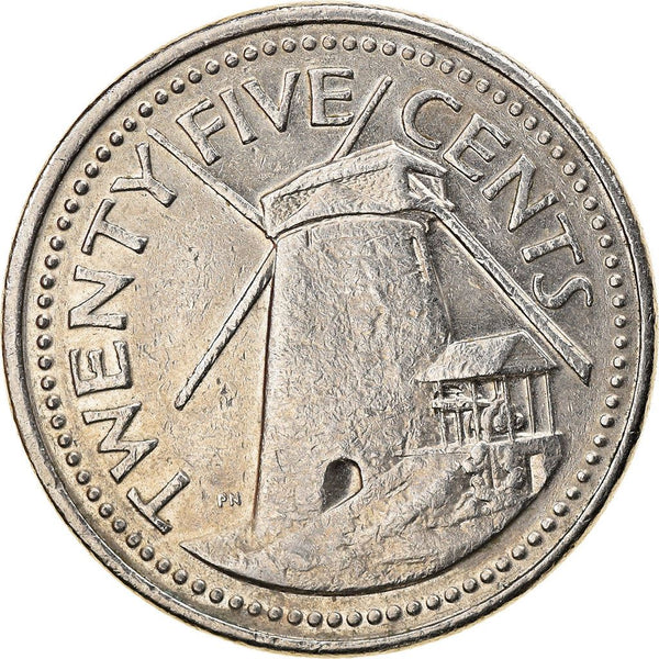 Barbados 25 Cents Coin | Queen Elizabeth II | Windmill | KM13 | 1973 - 2006