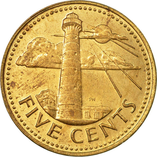 Barbados 5 Cents Coin | Queen Elizabeth II | South Point Lighthouse | KM11 | 1973 - 2007
