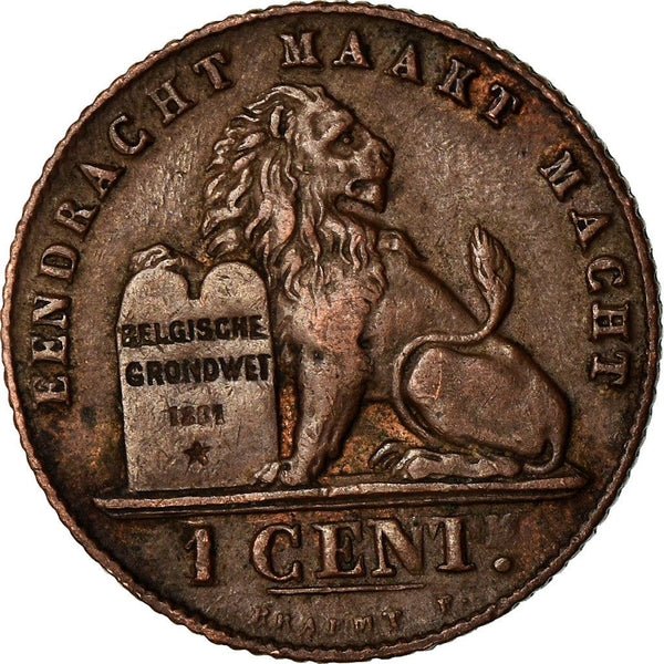 Belgian 1 Centime Coin | Albert I Belgie | Lion | Constitution | Star | KM77 | 1912
