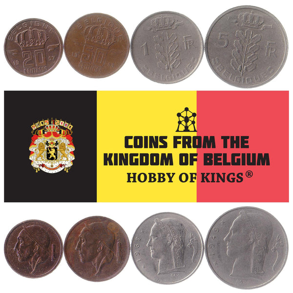 Belgian 4 Coin Set 20 50 Centimes 1 5 Francs | Olive branch | Lion | Star | Constitution | Ivy | Oak twig | 1948 - 1963