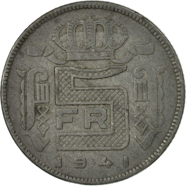 Belgian 5 Francs Coin | Leopold III Belgie | KM130 | 1941 - 1947