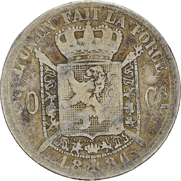 Belgian 50 Centimes Coin | Leopold II | KM26 | 1866 - 1899