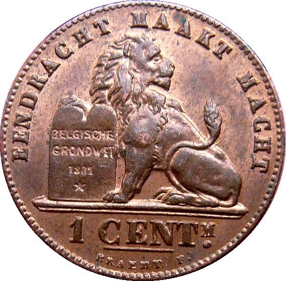 Belgian Coin 1 Centime - Léopold II België | Lion | Constitution | KM34 | 1887 - 1907