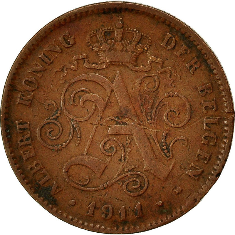 Belgian Coin 2 Centimes - Albert I België | Lion | Star | Slab | KM65 | 1910 - 1919