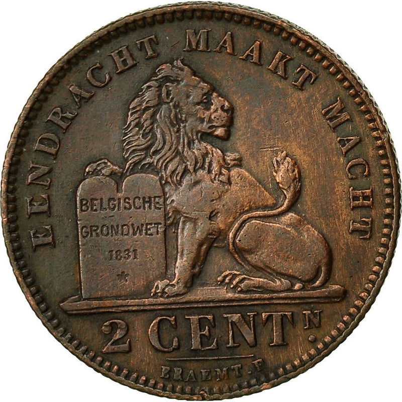 Belgian Coin 2 Centimes - Albert I België | Lion | Star | Slab | KM65 | 1910 - 1919