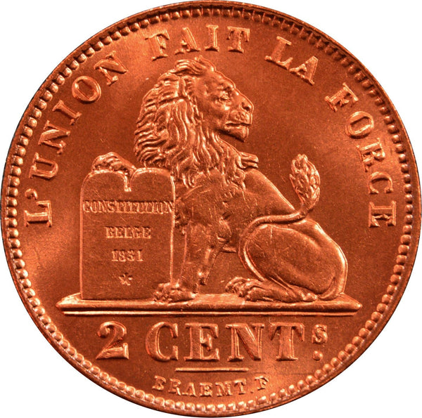 Belgian Coin 2 Centimes - Albert I Belgique | Lion | Star | KM64 | 1911 - 1919