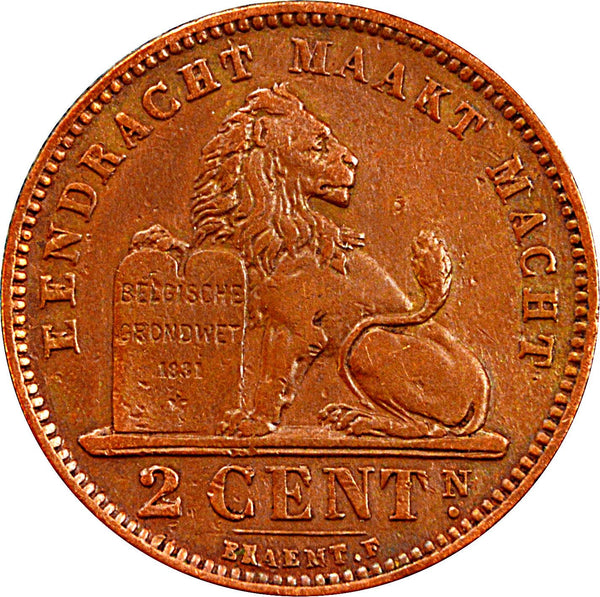 Belgian Coin 2 Centimes - Léopold II België | Lion | Star | KM36 | 1902 - 1909