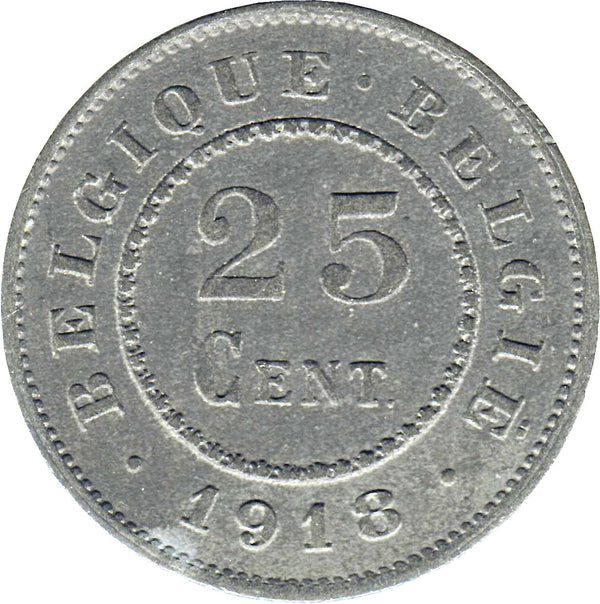 Belgian Coin 25 Centimes German Occupation Coinage | Lion | Flower | KM82 | 1915 - 1918