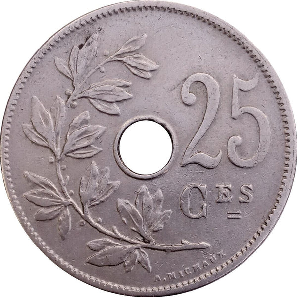 Belgian Coin 25 Centimes - Léopold II Belgique | Olive Branch | Star | KM62 | 1908 - 1909