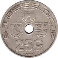 Belgian Coin 25 Centimes - Léopold III BELGIE-BELGIQUE | Mons | Bruges | KM115 | 1938