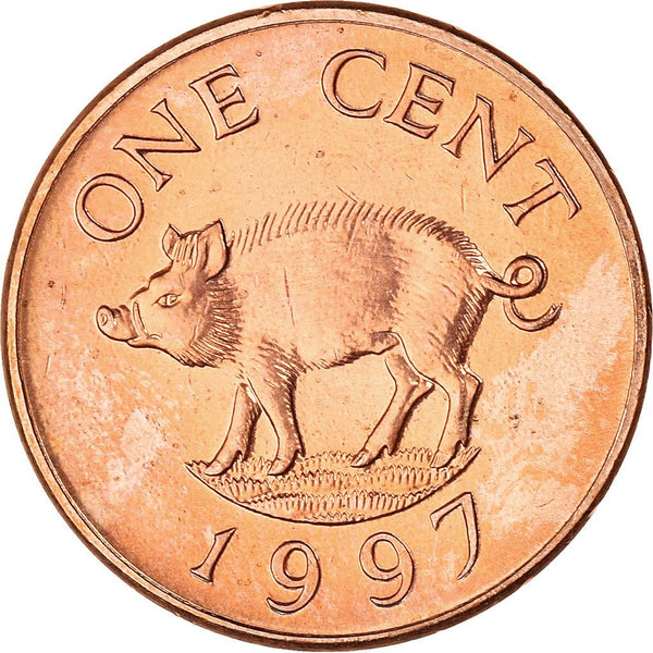 Bermuda | 1 Cent Coin | Queen Elizabeth II | Wild Boar | KM44b | 1991 - 1998