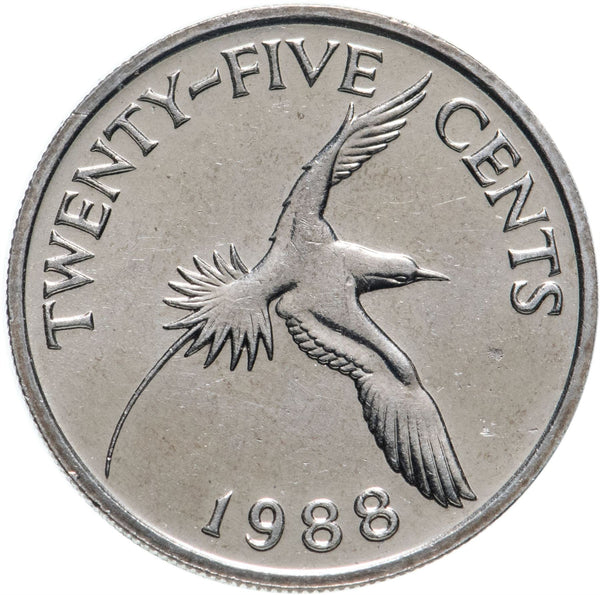 Bermuda | 25 Cents Coin | Elizabeth II | White-Tailed Tropicbird | KM47 | 1986 - 1998