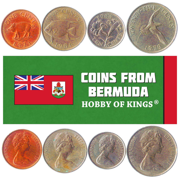 Bermudian 4 Coin Set 1 5 10 25 Cents | Bermuda Lily | Wild Boar | Queen Angelfish | White-Tailed Tropicbird | 1970 - 1985