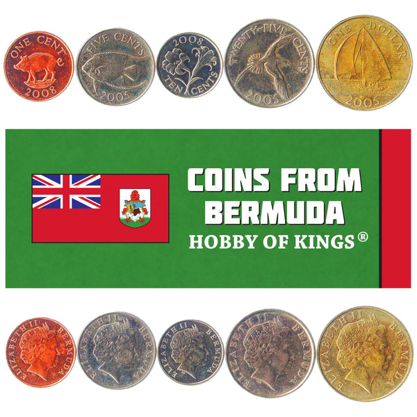 Bermudian 5 Coin Set 1 5 10 25 Cents 1 Dollar | Bermuda Lily | Wild Boar | Queen Angelfish | White-Tailed Tropicbird | Boat | 1999 - 2019
