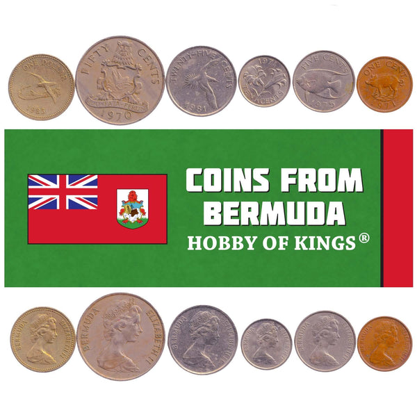 Bermudian 6 Coin Set 1 5 10 25 50 Cents 1 Dollar | Bermuda Lily | Wild Boar | Blue Angelfish | White-Tailed Tropicbird | Bermuda Petrel | 1970 - 1985