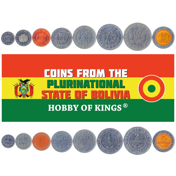 Bolivia | 8 Coin Set | 2 5 10 20 50 Centavos 1 2 5 Bolivanos | 1987 - 2008