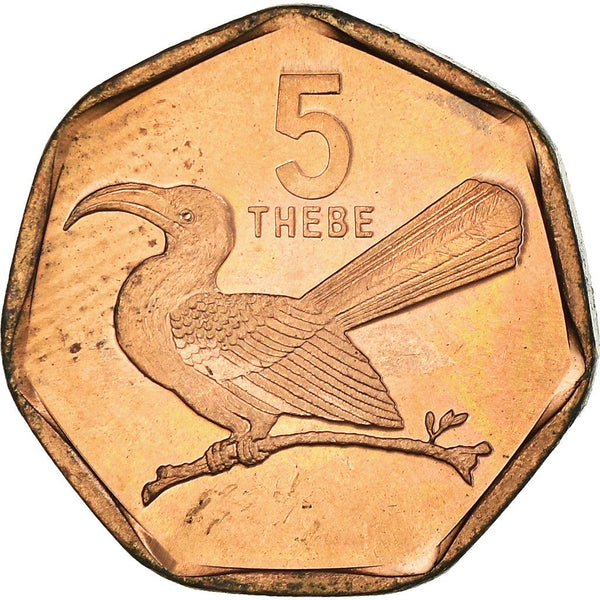 Botswana 5 Thebe Coin | Red-billed Hornbill | KM26 | 1998 - 2009