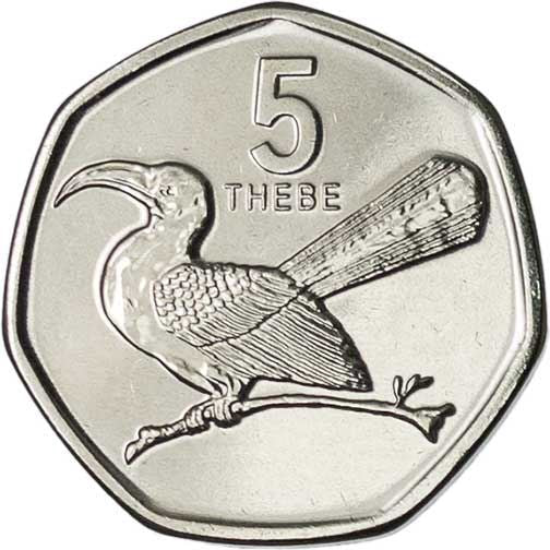 Botswana 5 Thebe Coin | Red-billed Hornbill | KM31 | 2013
