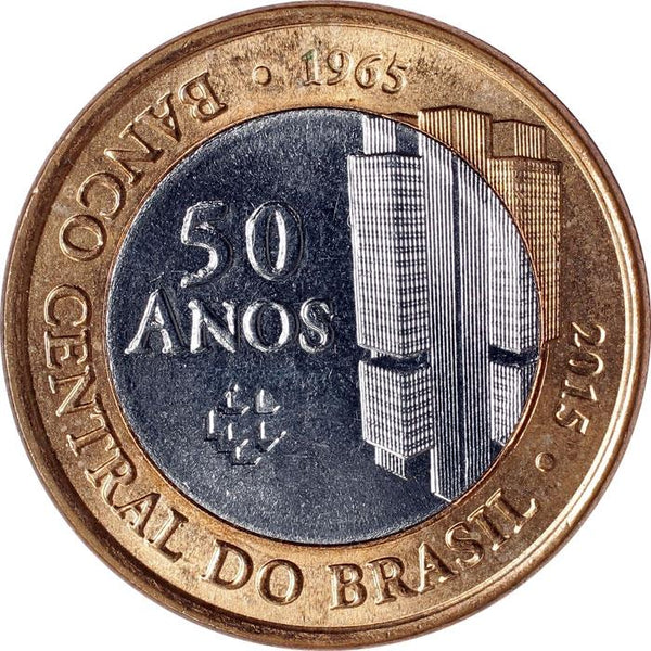 Brazil | 1 Real Coin | 50 Years of Central Bank | KM723 | 2015