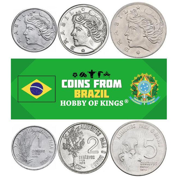 Brazil | 3 Coin Set | 1 2 5 Centavos | 1975 - 1978