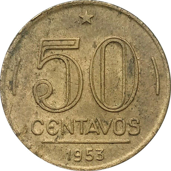 Brazil | 50 Centavos Coin | Eurico Gaspar Dutra | KM563 | 1948 - 1956