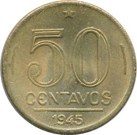 Brazil | 50 Centavos Coin | KM557a | 1943 - 1947