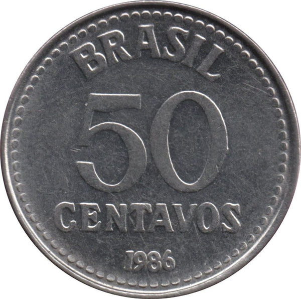 Brazil 50 Centavos Coin | KM604 | 1986 - 1988