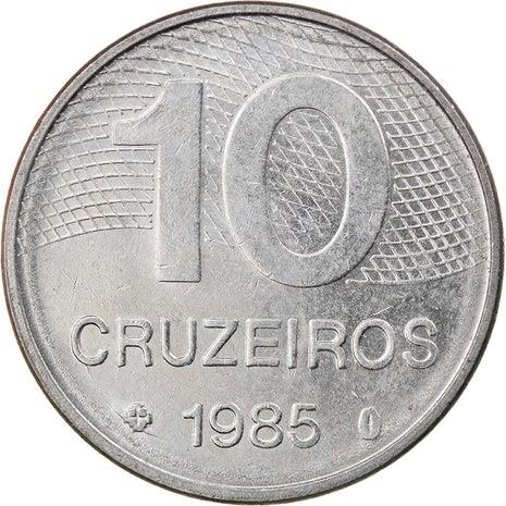 Brazilian 10 Cruzeiros Coin | KM592.2 | Brazil's main roads map | 1985 - 1986