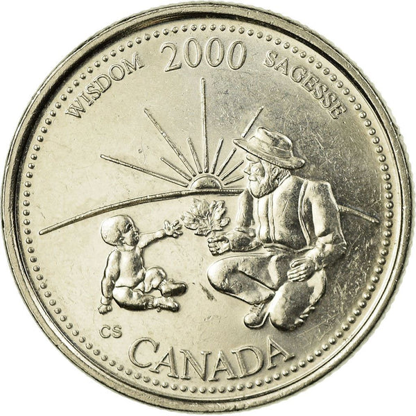 Canada 25 Cents Coin | Queen Elizabeth II | Old Man | Child | KM378 | 2000