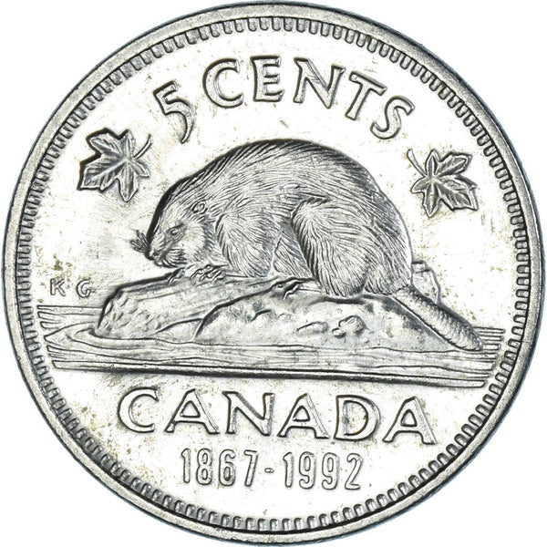 Canada 5 Cents Coin | Queen Elizabeth II | Beaver | Maple Leave | KM205 | 1992