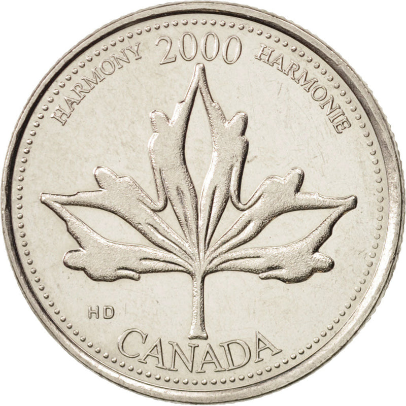 Canada Coin Canadian 25 Cents | Queen Elizabeth II | Harmony | Maple Leaf | KM377 | 2000