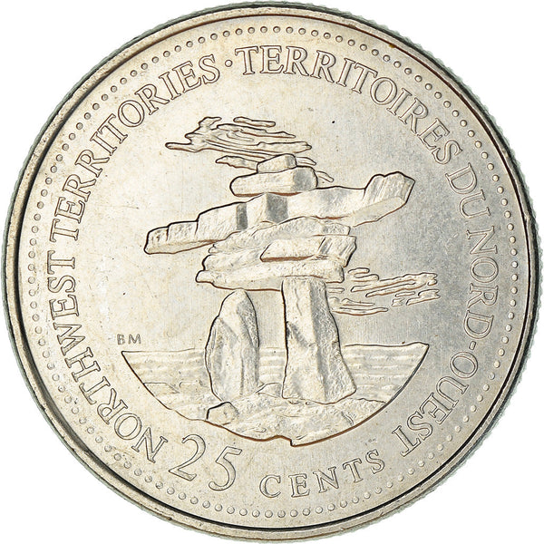 Canada Coin Canadian 25 Cents | Queen Elizabeth II | Northwest Territories | Inukshuk | Winter Olympics | KM212 | 1992