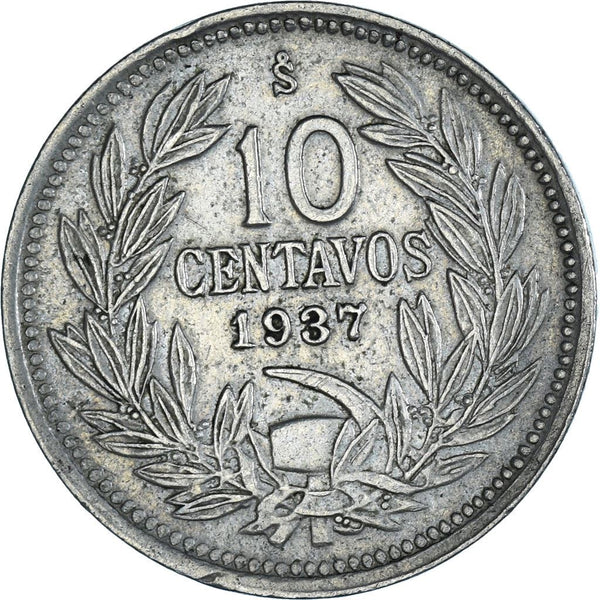 Chile 10 Centavos Coin | KM166 | 1920 - 1941