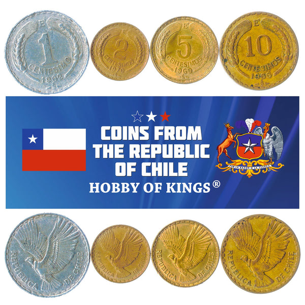 Chile 4 Coin Set 1 2 5 10 Centésimos | KM 192 193 191 193 | 1960 - 1970
