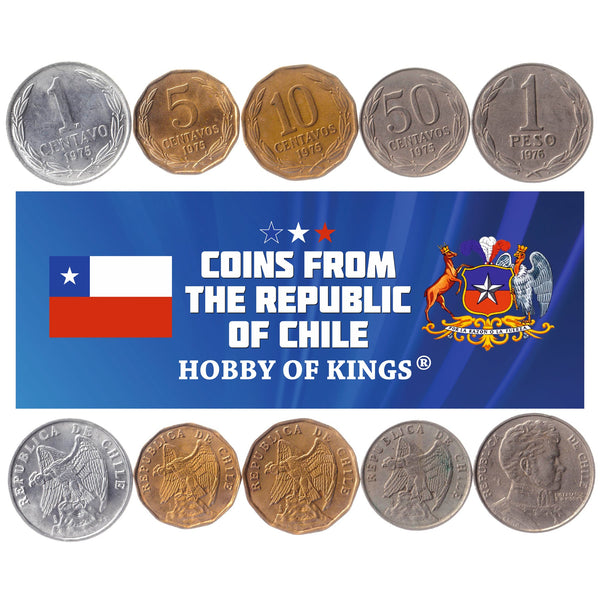 Chile 5 Coin Set 1 5 10 50 Centavos 1 Peso | KM 203 204 205 206 208 | 1975 - 1978