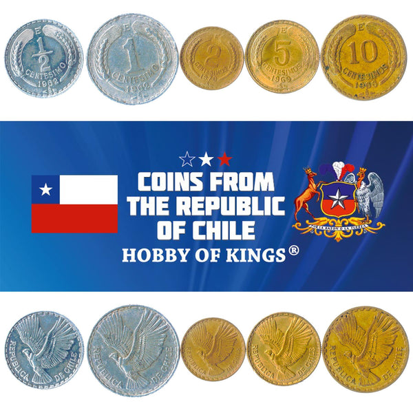 Chile 5 Coin Set 1/2 1 2 5 10 Centesimos | Andean Condor | 1960 - 1970