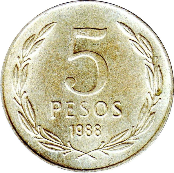 Chile | 5 Pesos Coin | Angel of Liberty | KM217 | 1981 - 1990
