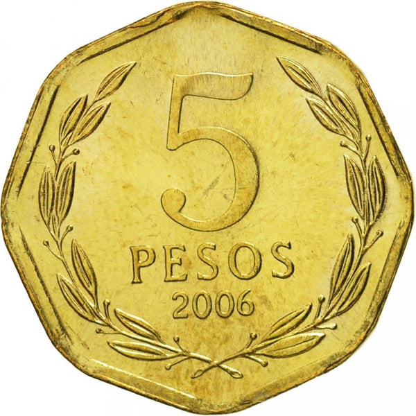 Chile 5 Pesos Coin KM232 1992 - 2015