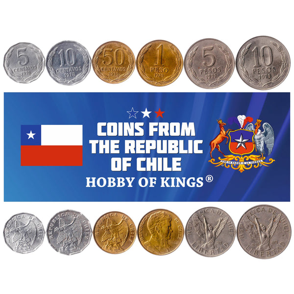 Chile 6 Coin Set 5 10 50 Centavos 1 5 10 Pesos | Chilena Condor Bernardo O’Higgins | 1976 - 1980