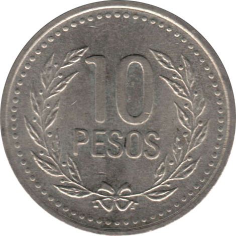 Colombia 10 Pesos Coin | Wreath | 1989 - 1994