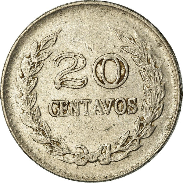Colombia | 20 Centavos Coin | Francisco de Paula Santander | Wreath Coin | 1969 - 1970