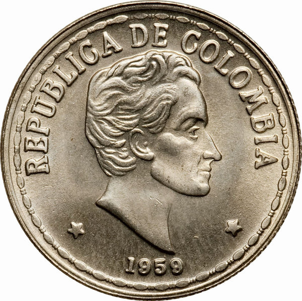 Colombia | 20 Centavos Coin | Simon Bolivar | Stars | 1956 - 1966