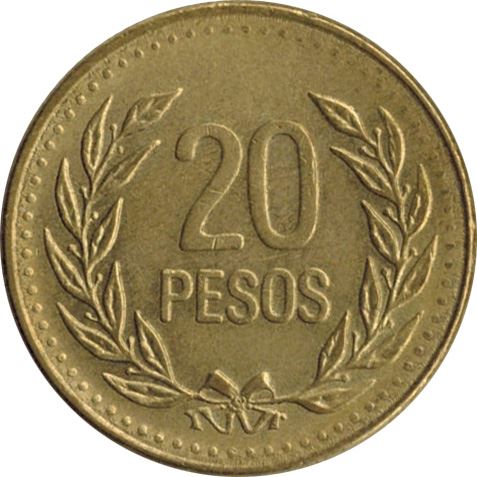 Colombia | 20 Pesos Coin | Libertad Y Orden | 1989 - 2003