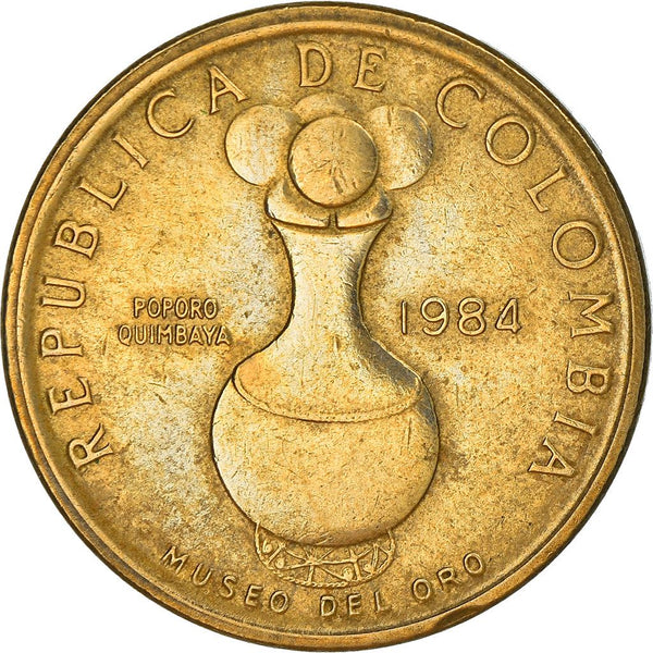Colombia | 20 Pesos Coin | Poporo Quimbaya | 1982 - 1989