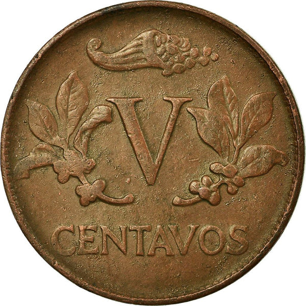 Colombia 5 Centavos Coin | Jacobin liberty cap | Coffee bean sprigs | 1967 - 1979