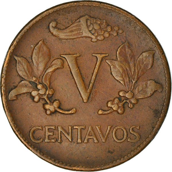 Colombia 5 Centavos Coin | Phrygian Cap | Coffee bean sprigs | 1942 - 1966