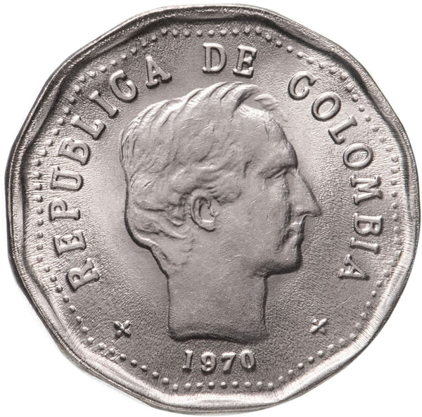 Colombia | 50 Centavos Coin | Francisco de Paula Santander | Wreath | 1970 - 1982
