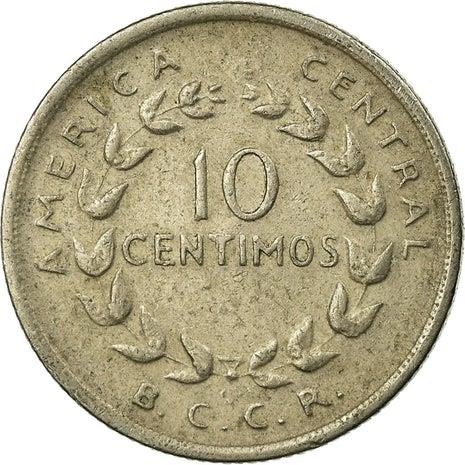 Costa Rica 10 Centimos Coin | Stars | Volcno | Ship | Sun | KM185.2 | 1969 - 1976