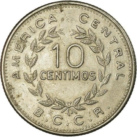 Costa Rica 10 Centimos Coin | Stars | Volcno | Ship | Sun | KM185.3 | 1972 - 1975