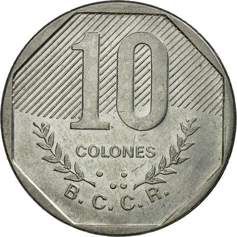 Costa Rica 10 Colones Coin | Stars | Volcno | Ship | Sun | KM215.2 | 1985